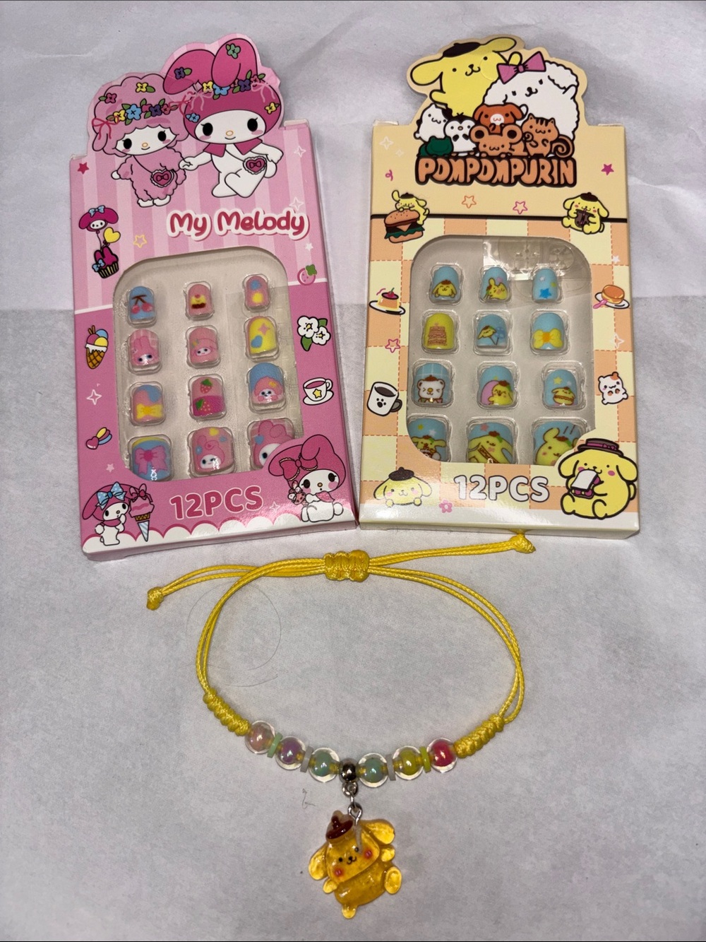 Sanrio-My Melody & Pompompurin Press-On Nails - Pink & Yellow - 24pcs